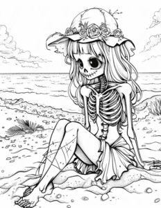 Creepy kawaii coloring page for adults