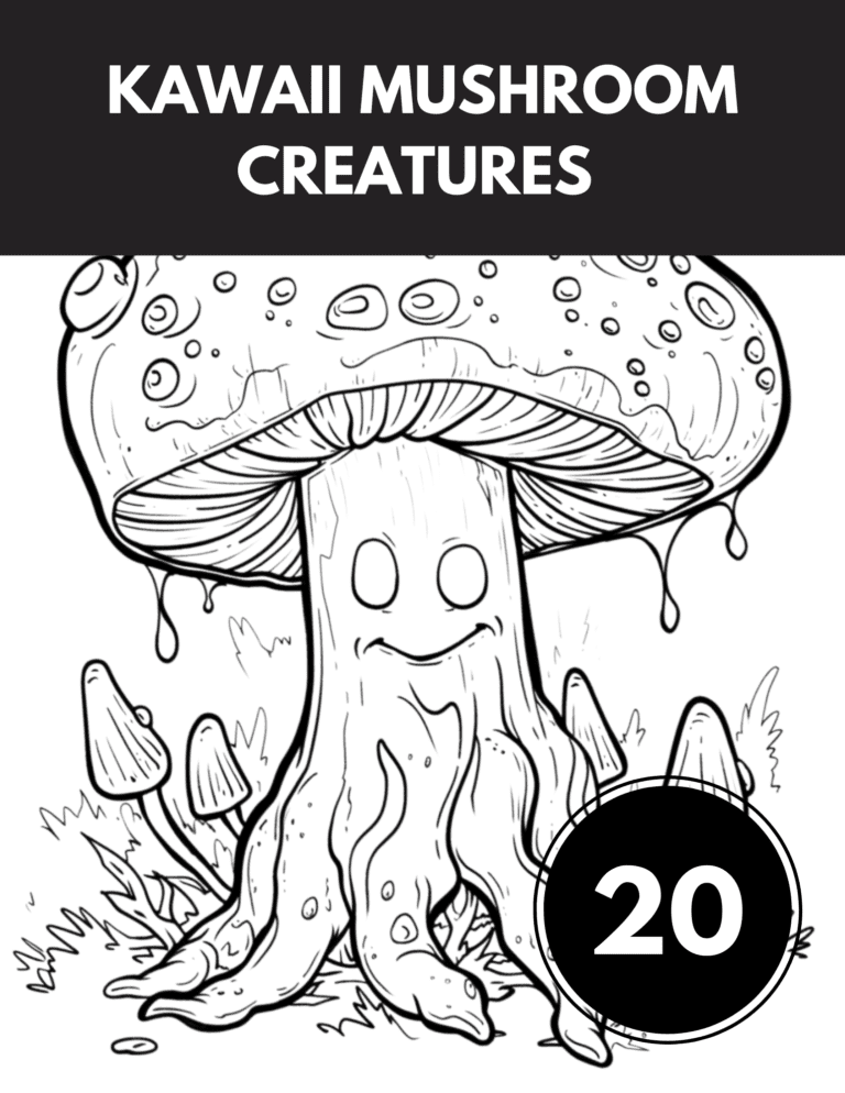 Kawaii Mushroom Creatures Coloring Pages