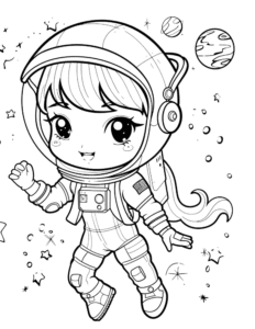 chibi girl in space between stars coloring page