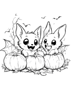 cute bats and pumpkins coloring page