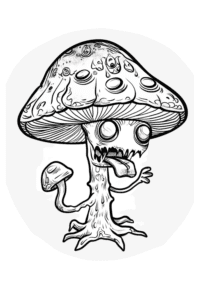 Creepy mushroom coloring page for halloween