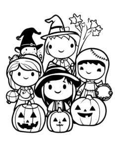 Group of kids to color. Halloween fun activity