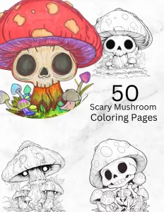 50 Mushroom Coloring Pages for Spooky Halloween | Printable Coloring for Adults to Stress Relief