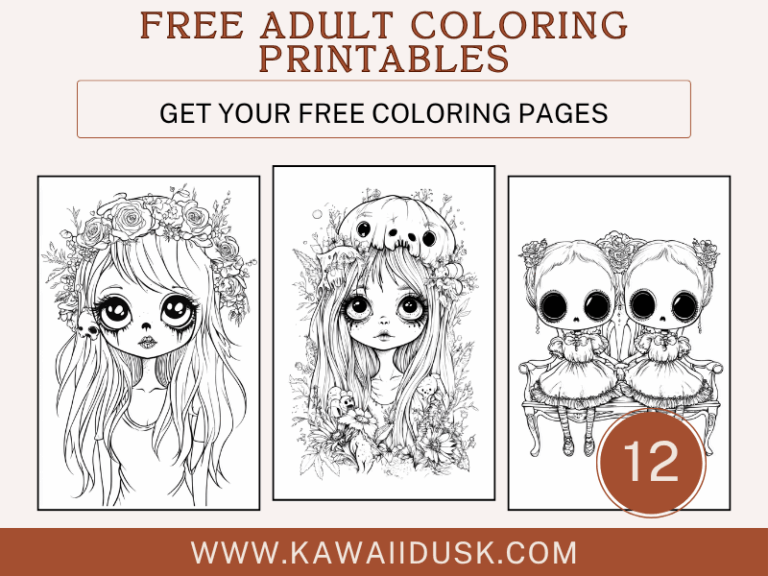 Free adult coloring printables feature image for 12 spooky coloring pages with baddie girls in gothic style
