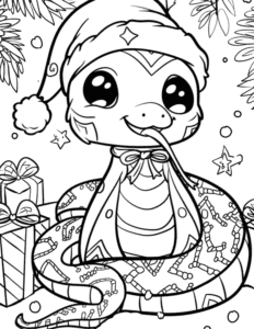 Creepy but cute snake in collection of Creepy Christmas Coloring Pages Very Spooky but Cute Printables.