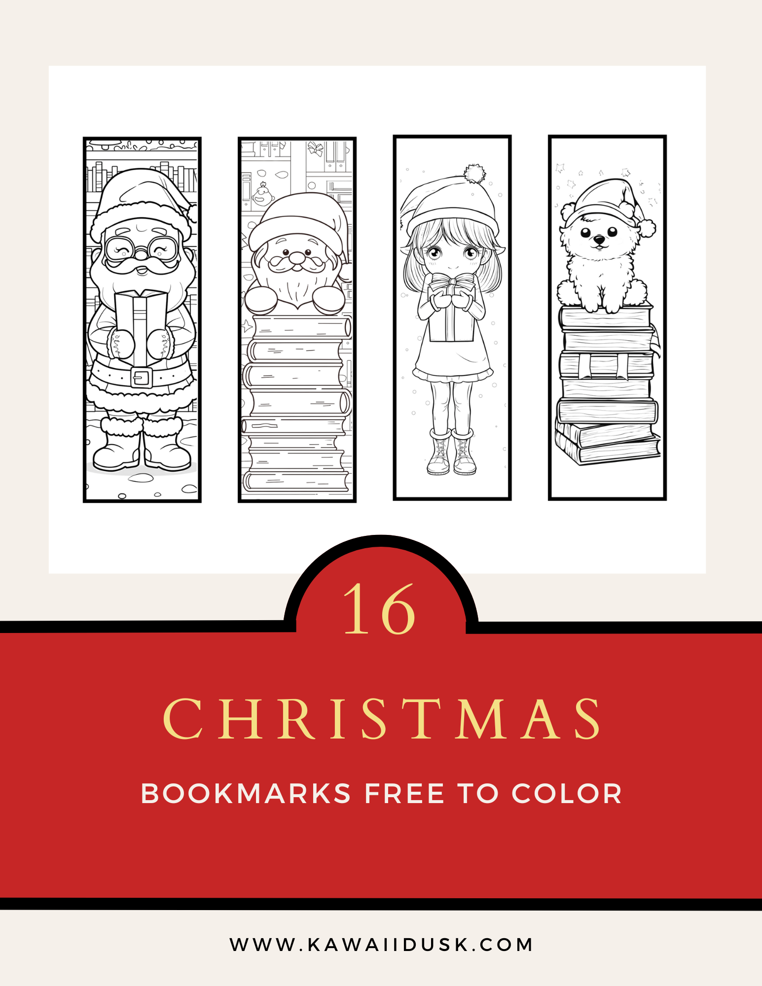 Christmas Bookmarks Free To Color - 16 Printables