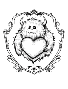 cute monster with heart - perfect for valentine coloring page