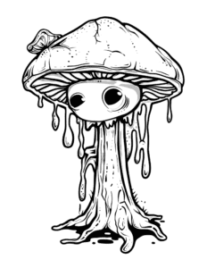 creepy but cute coloring page with mushroom