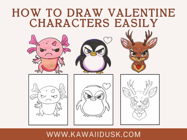 How to Draw Valentine Characters Easily for Beginners and 5 Free Coloring Pages
