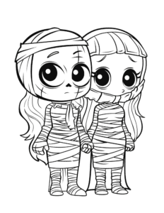 Mummies on date coloring page