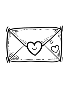 A cute envelope with a heart seal in the middle and little hearts on the side