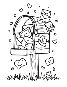 A cute mailbox full of happy letters and hearts.