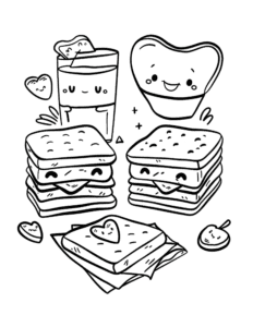 A happy snack scene with smiling sandwiches