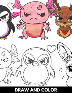 How to Draw Valentine Characters Easily for Beginners and 5 Free Coloring Pages