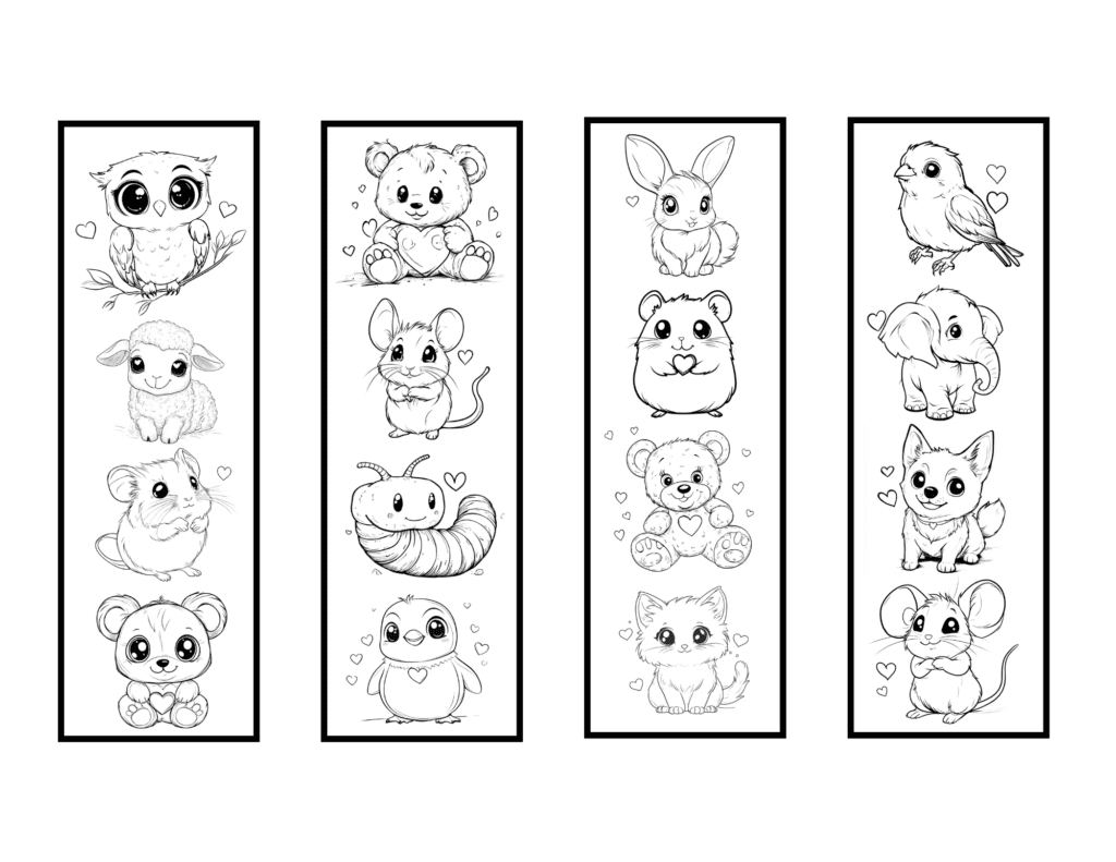 An adorable animals to color on free printable bookmarks