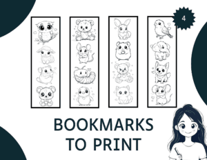 Free printable bookmarks to print and color in topic of valentine's day and cute animals