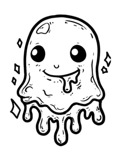 creepy but cute coloring page with ghost