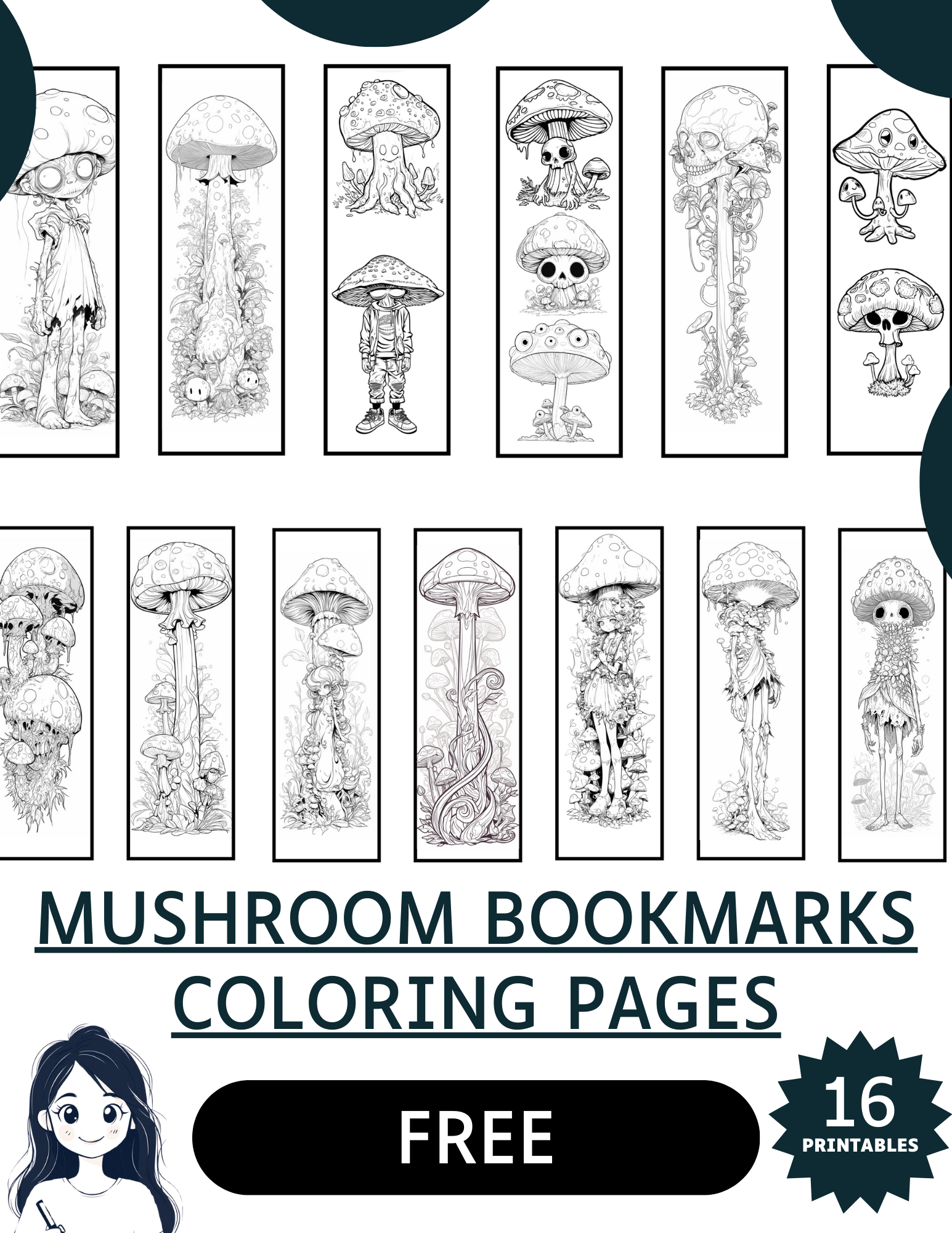 Mushrooms Bookmark Coloring Pages: 16 Scary Coloring Pages With Creepy Mushrooms