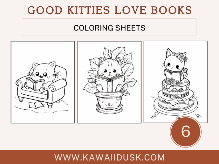 Good Kitties Love Books - An 6 Adorable Coloring Sheets