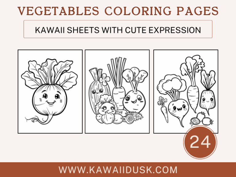 Vegetables Coloring Sheets - 24 Kawaii Food Coloring Pages