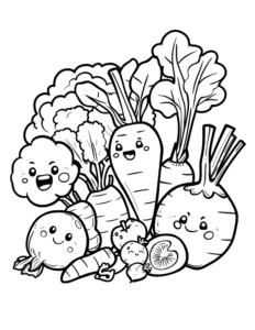 Vegetables coloring sheet for kids and adults alike